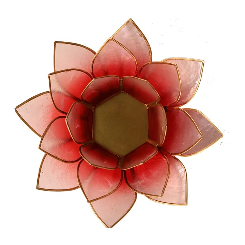 Lotus Teelichthalter rot/rosa Goldrand Capiz-Muscheln