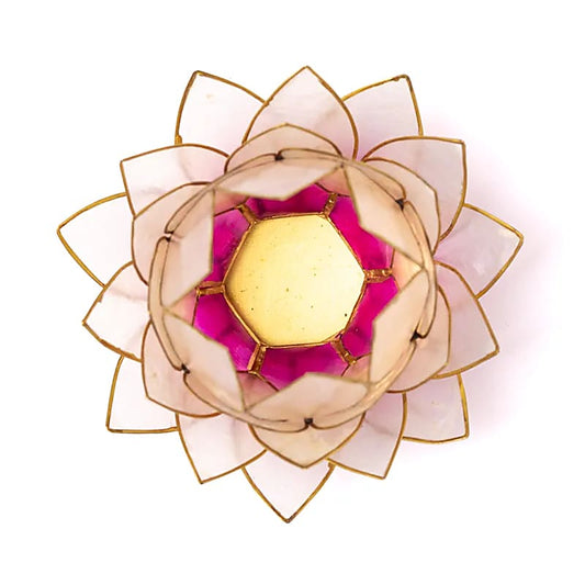 Lotus tealight holder pink/light pink gold rim large