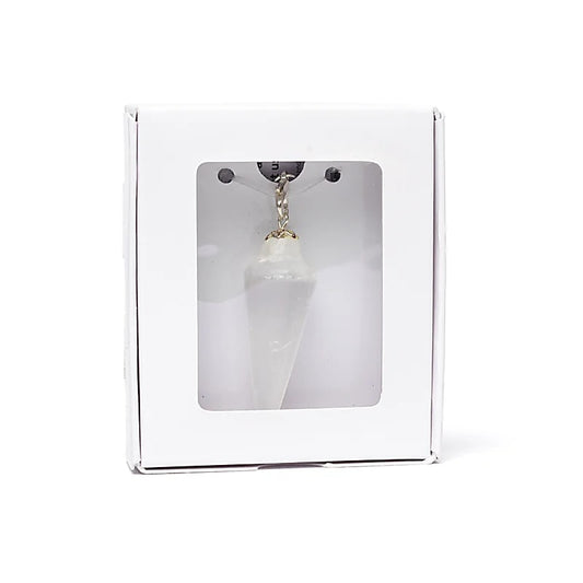 Selenite Pendulum Droplet – With 7 Chakra Chain for Dowsing & Meditation