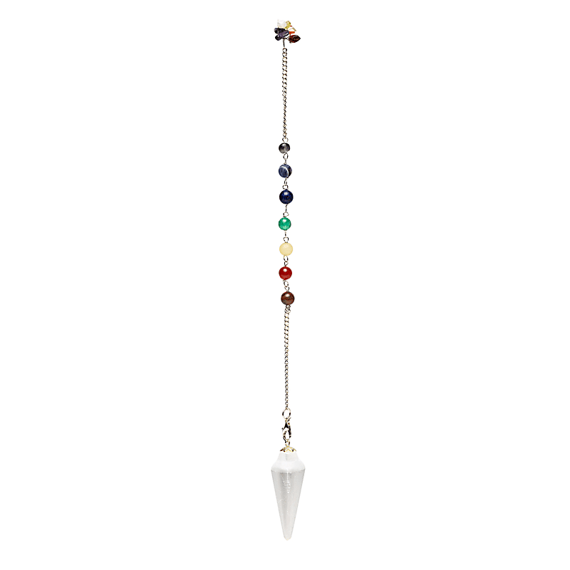 Selenit Pendel Tropfenform – Mit 7 Chakra Kette für Pendeln & Meditation