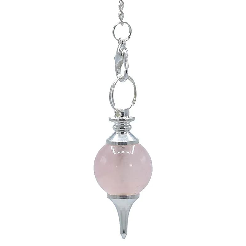 Crystal Pendulum Rose Quartz & Metal - Polished for Dowsing & Love