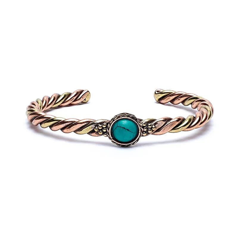 Twisted Bracelet with Turquoise-colored Stone | Brass & Copper