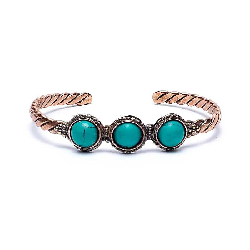 Twisted Bracelet with Turquoise-colored Stones | Copper & Brass