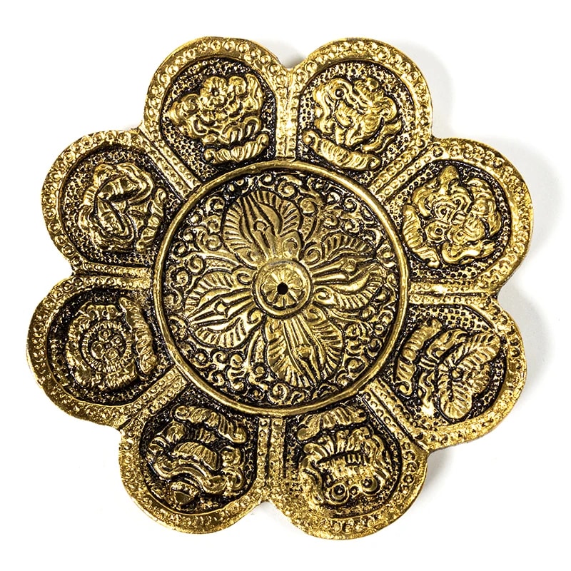 Incense holder 8 Buddhist Symbols of Good Fortune | Gold | Amstercharmed