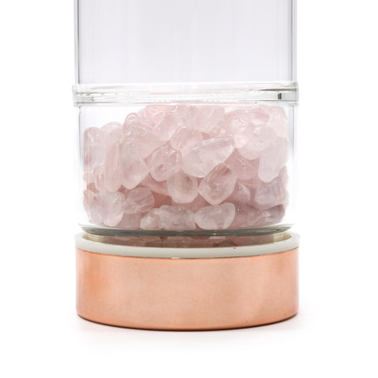 Teeflasche aus Glas Roségold – Rosenquarz | Liebe & Ruhe