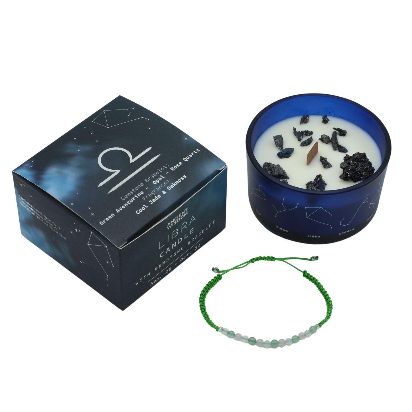 Zodiac Kristal Kerze mit Edelsteinarmband – Waage