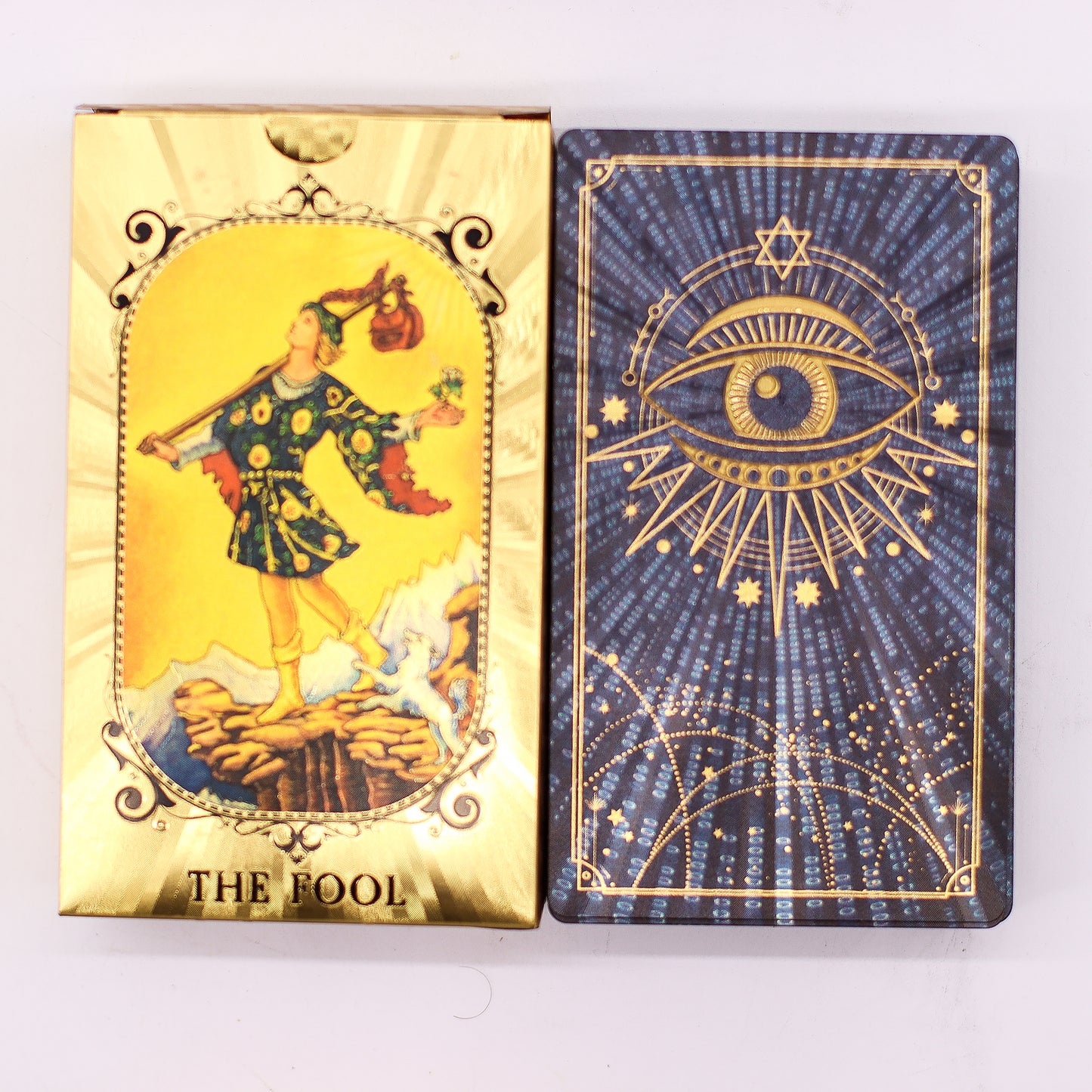 Allsehendes Auge Tarotkarten – Blau & Gold Folie Tarotdeck 78 Karten mit Anleitung