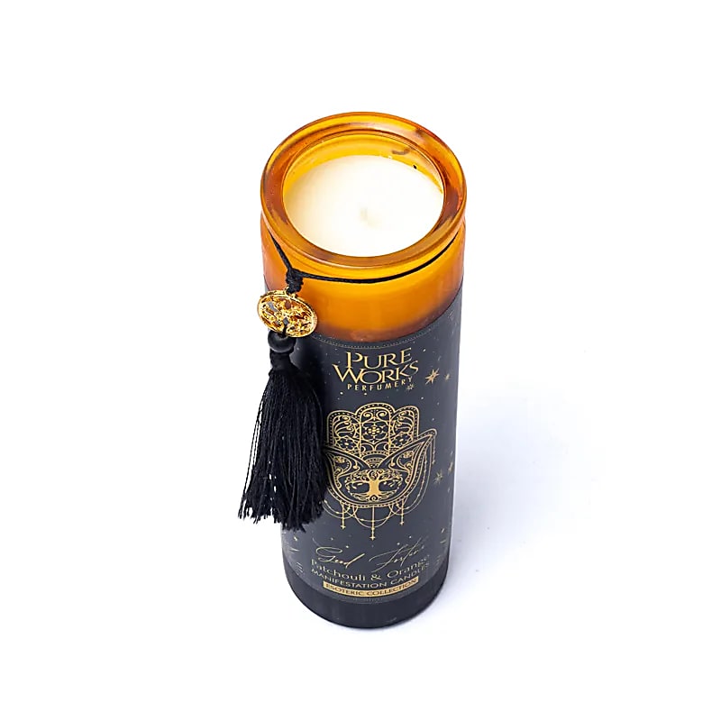 Manifestationskerze „Good Fortune“ im Glas mit Quaste