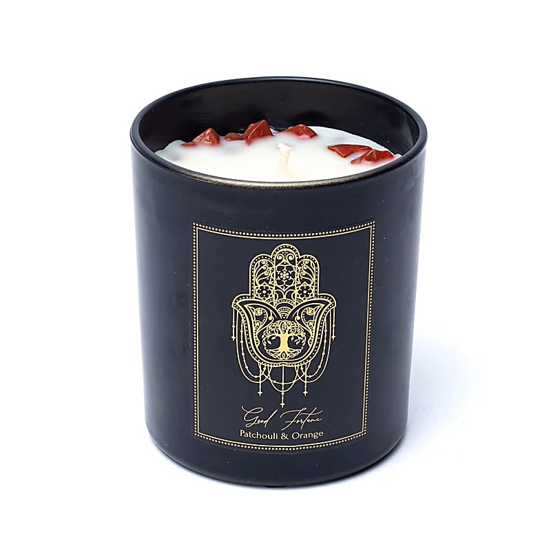 Manifestationskerze „Good Fortune“ im Glas mit Deckel