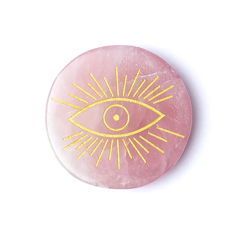Engraved Rose Quartz Disc – All-Seeing Eye | Protection & Spiritual Insight
