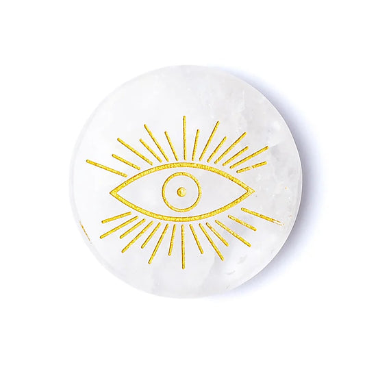 Engraved mineral disc rock crystal all-seeing eye