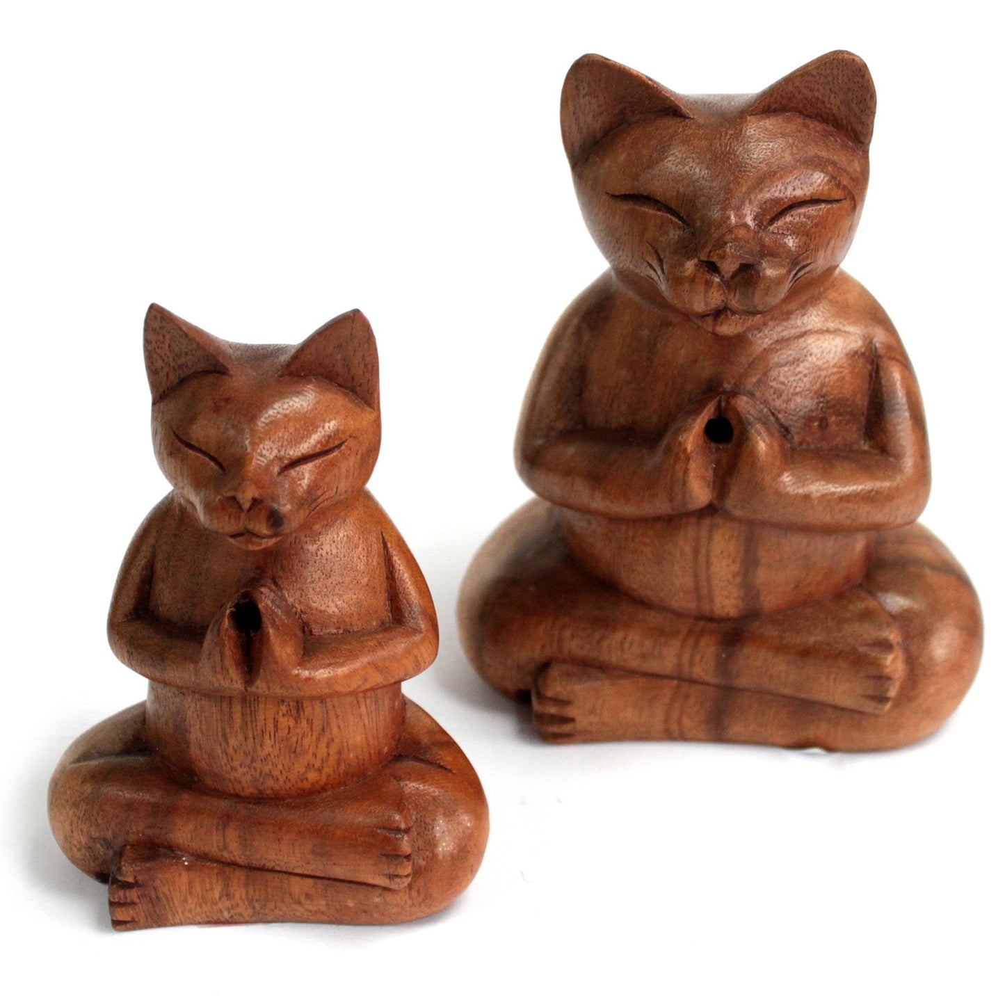 Geschnitzte Räucherstäbchenhalter aus Holz - Große Yoga Katze
