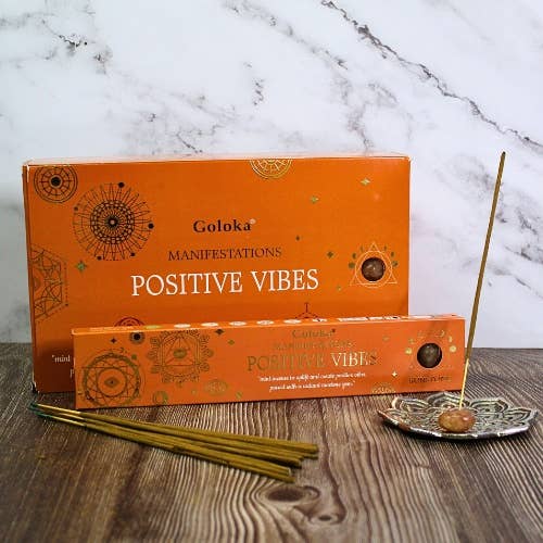 Goloka Manifestation Positive Vibes Räucherstäbchen mit Edelstein
