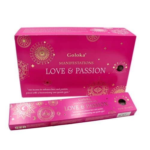 Goloka Manifestations Incense Love & Passion with Rose Quartz Gemstone