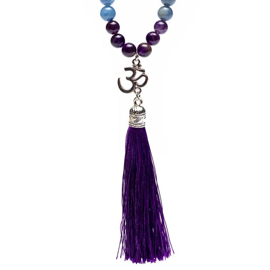 Amethyst, Aventurine & Rock Crystal Mala | Ohm Charm | 108 Beads + Gift Bag