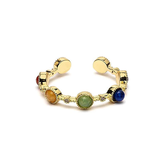 Adjustable Ring with 7 Chakra Stones | Gold-Colored | One Size