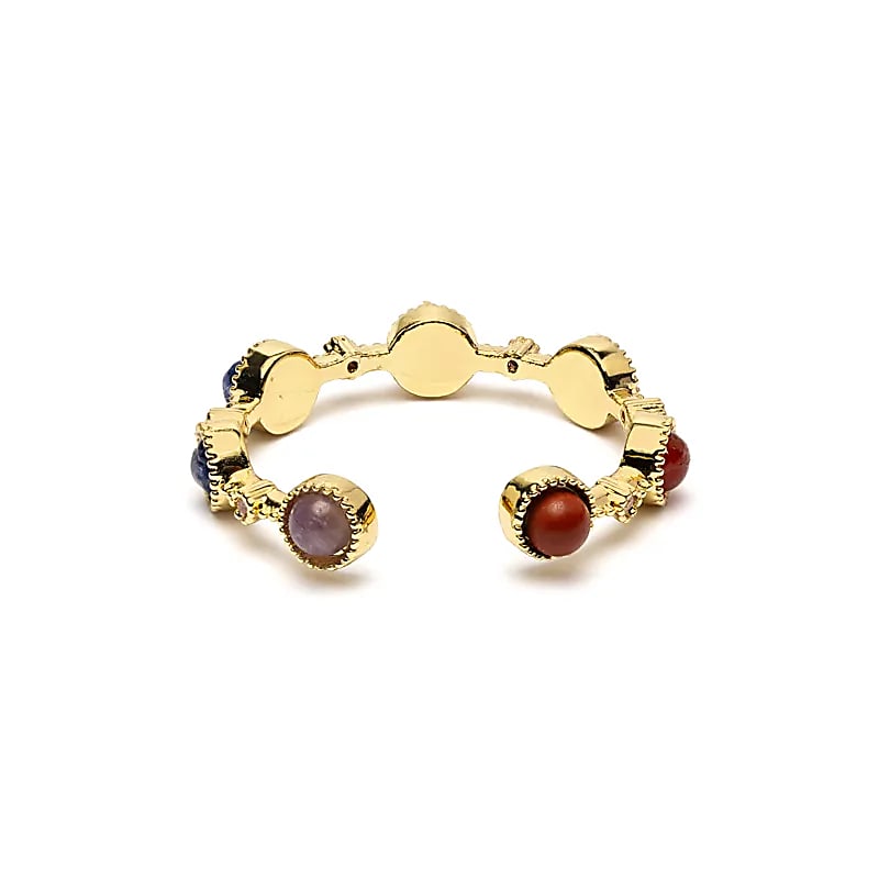 Adjustable Ring with 7 Chakra Stones | Gold-Colored | One Size