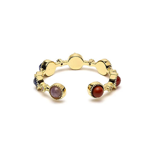 Adjustable Ring with 7 Chakra Stones | Gold-Colored | One Size