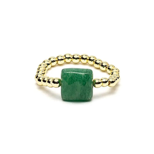 Elastic Ring Green Aventurine | Faceted | One Size
