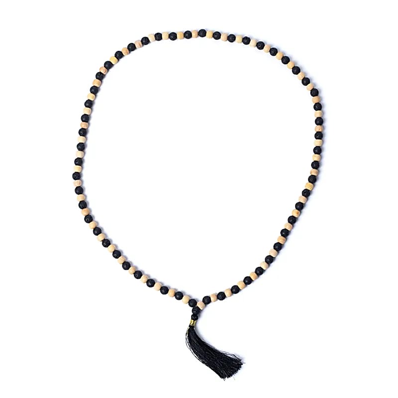 Tulsi Wood & Lava Stone Mala | 108 Beads + Pouch