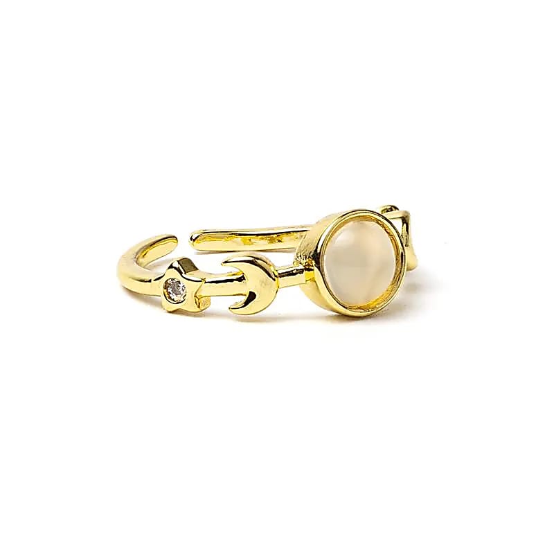 Adjustable Moon Phase Ring with White Agate | One Size