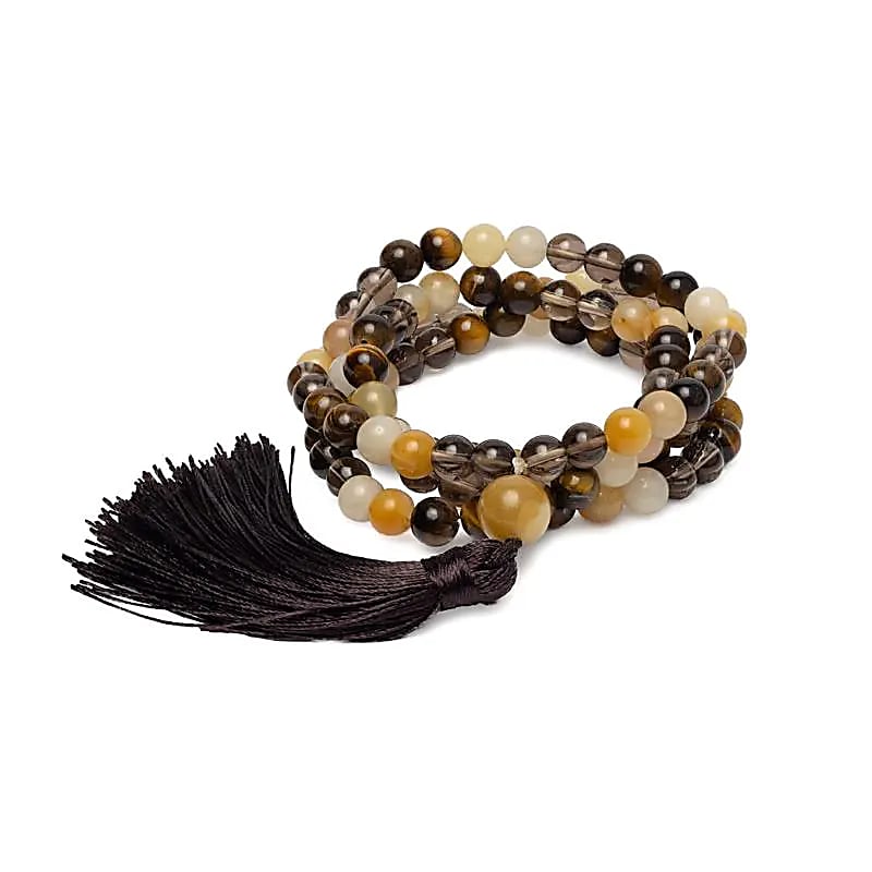Mala Yellow Jasper, Tiger's Eye & Smoky Quartz | 108 Beads