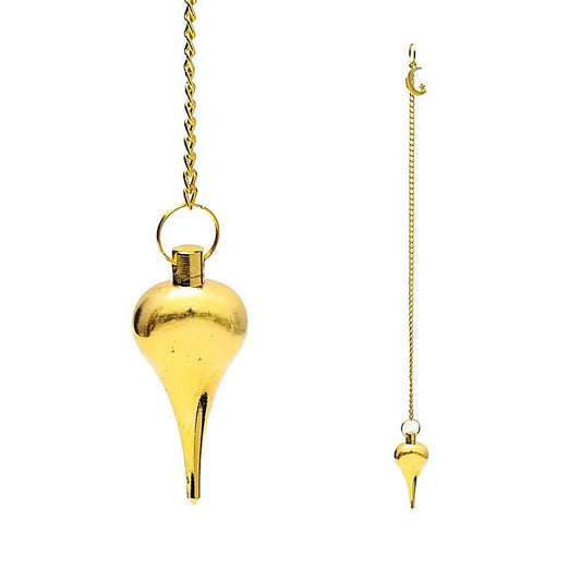 Golden Moon Pendulum – Metal with Moon Symbol in Velvet Pouch for Dowsing