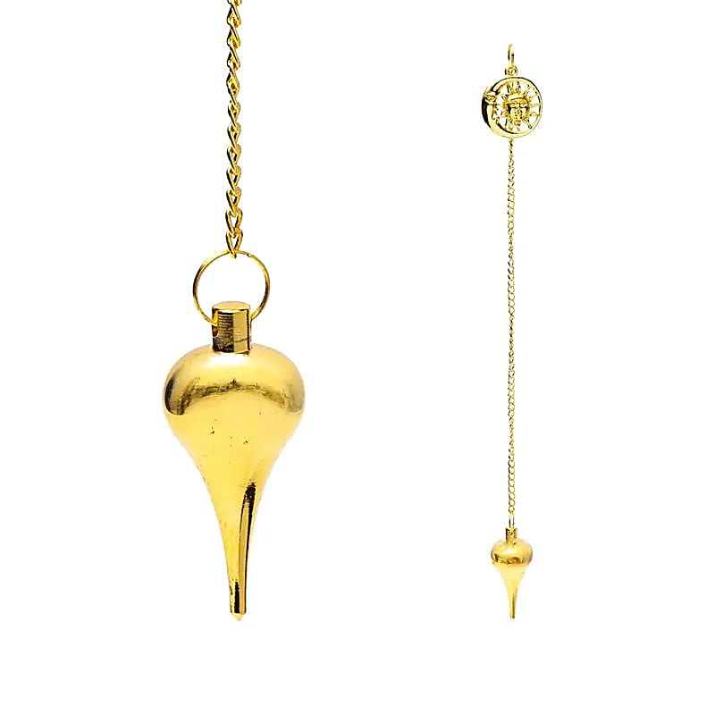 Golden Sun & Moon Pendulum – Metal with Symbol in Velvet Pouch for Dowsing