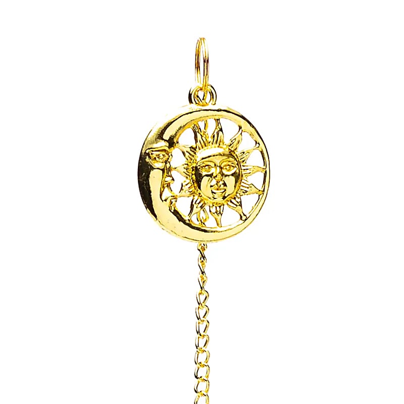 Golden Sun & Moon Pendulum – Metal with Symbol in Velvet Pouch for Dowsing