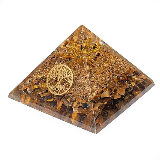 Tijgeroog piramide met levensboom 7 cm