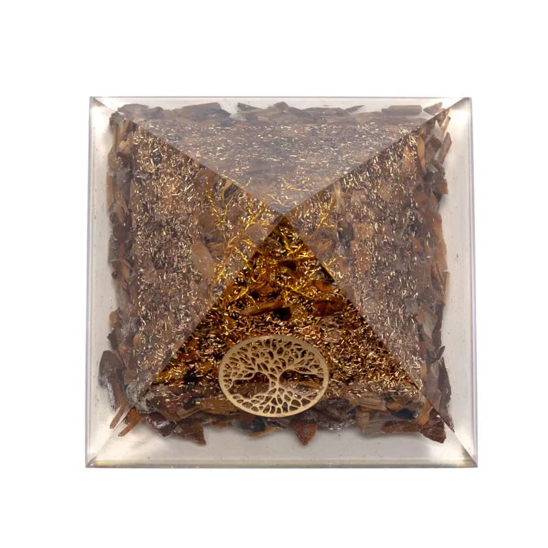 Tijgeroog piramide met levensboom 7 cm