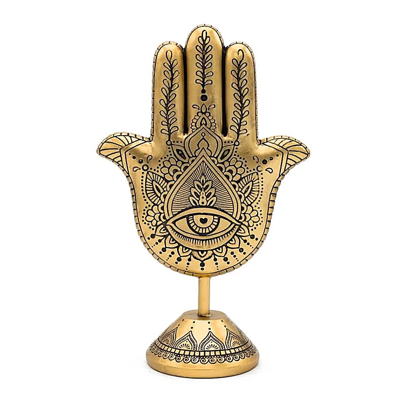 Deko Hand der Fatima auf Sockel goldfarben