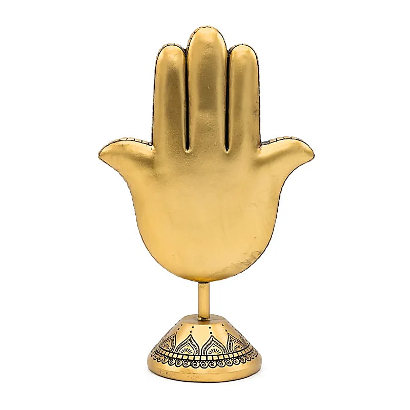 Deko Hand der Fatima auf Sockel goldfarben
