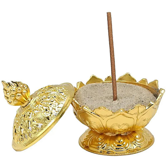 Räuchergefäß Lotus | Goldfarben mit tibetischen Symbolen | Amstercharmed