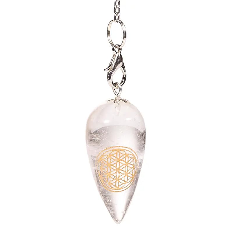 Crystal Pendulum Rock Crystal – Flower of Life Teardrop Shape for Dowsing & Connection