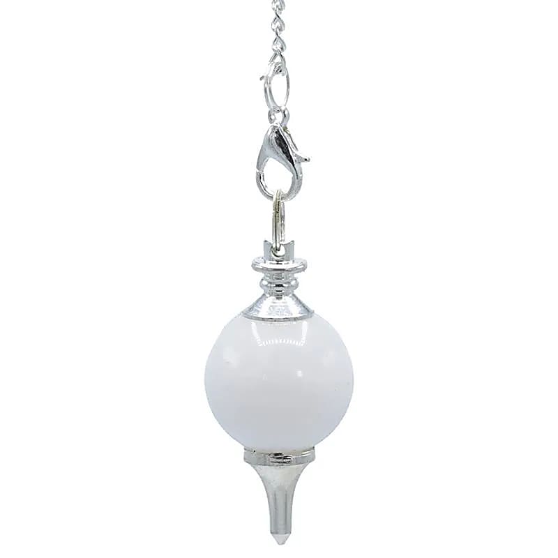 Crystal Pendulum White Agate & Metal - Polished for Dowsing & Balance