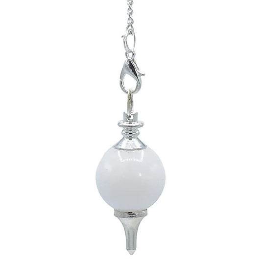 Crystal Pendulum White Agate & Metal - Polished for Dowsing & Balance