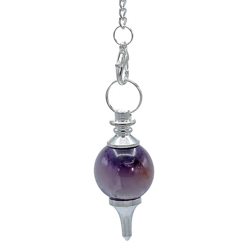 Crystal Pendulum Amethyst & Metal - Polished for Dowsing & Protection