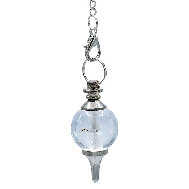 Crystal Pendulum Rock Crystal & Metal - Polished for Dowsing & Clarity