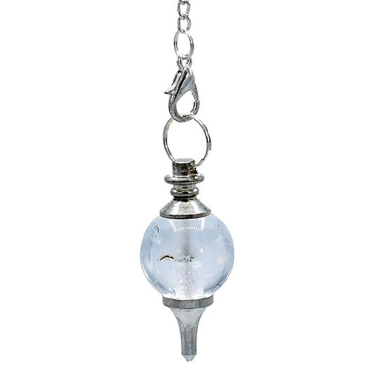 Crystal Pendulum Rock Crystal & Metal - Polished for Dowsing & Clarity