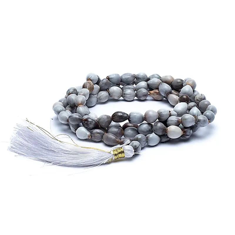 Mala Vaijayantizaad 108 Perlen mit weißer Quaste + Tasche