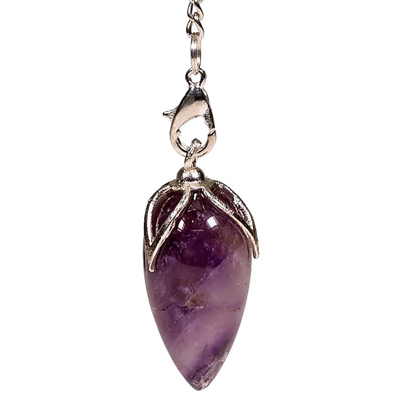 Crystal Pendulum Amethyst - Lotus Point for Dowsing & Protection