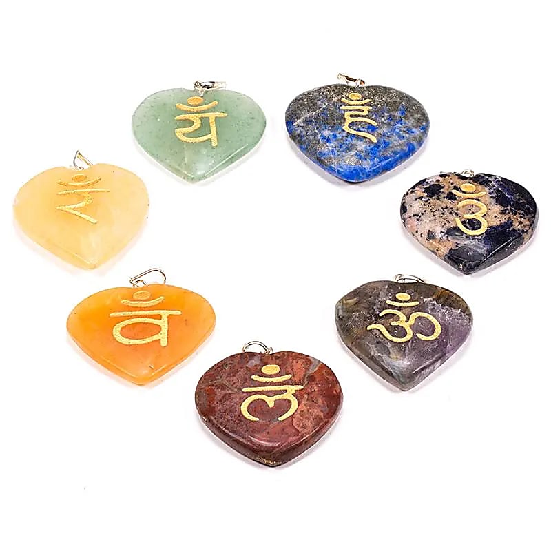 SET of 7 chakra pendants with Sanskrit letters