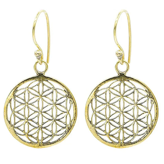 Earrings Flower of Life Brass Gold-colored