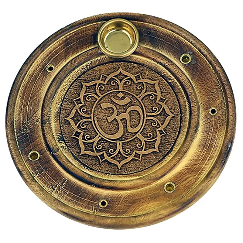 Incense Holder Ohm Lotus | Engraved Wood | Amstercharmed