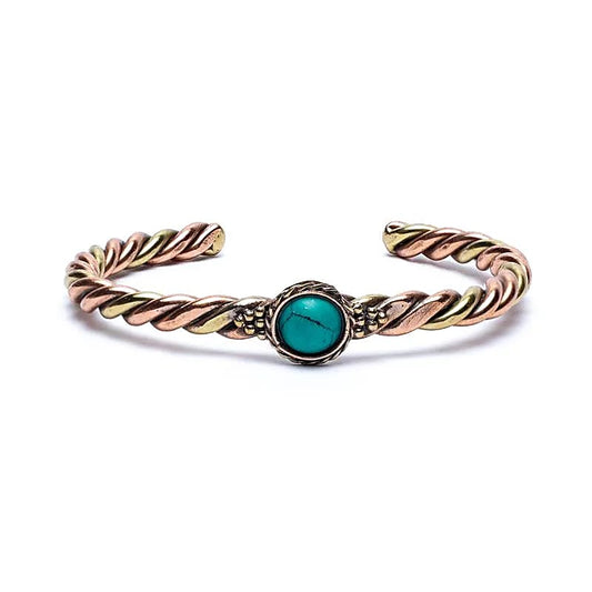 Twisted Bracelet with Turquoise-colored Stone | Brass & Copper