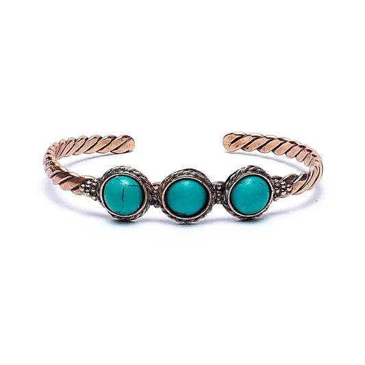 Twisted Bracelet with Turquoise-colored Stones | Copper & Brass