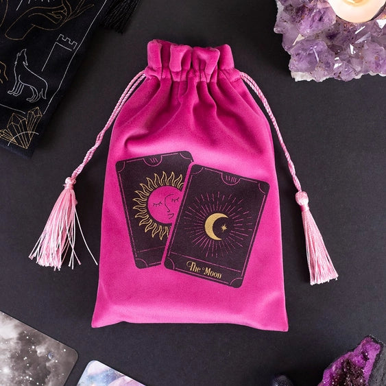 Rosa Samt-Zugbeutel für Tarotkarten