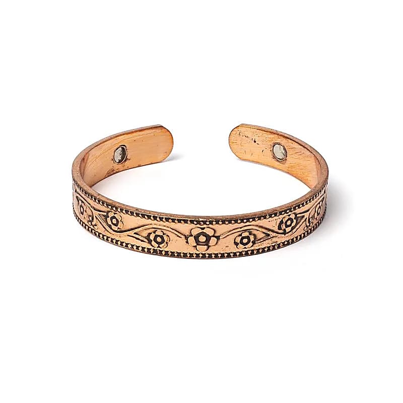 Copper Bracelet with Floral Motif & Magnets | Energy Balance