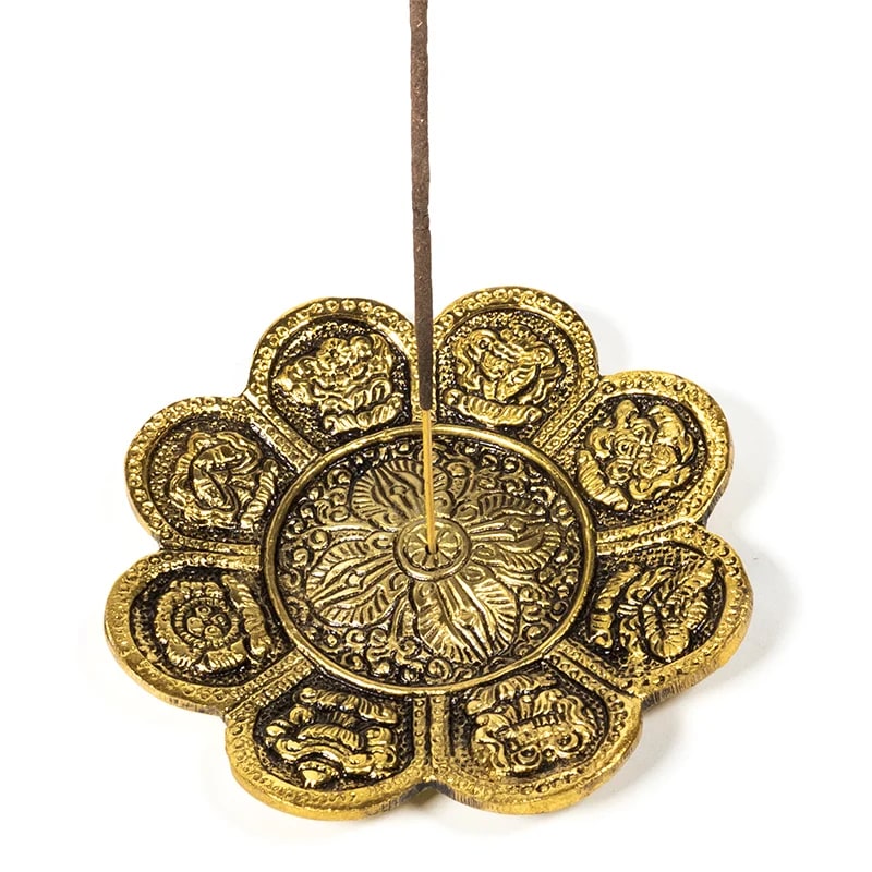 Incense holder 8 Buddhist Symbols of Good Fortune | Gold | Amstercharmed